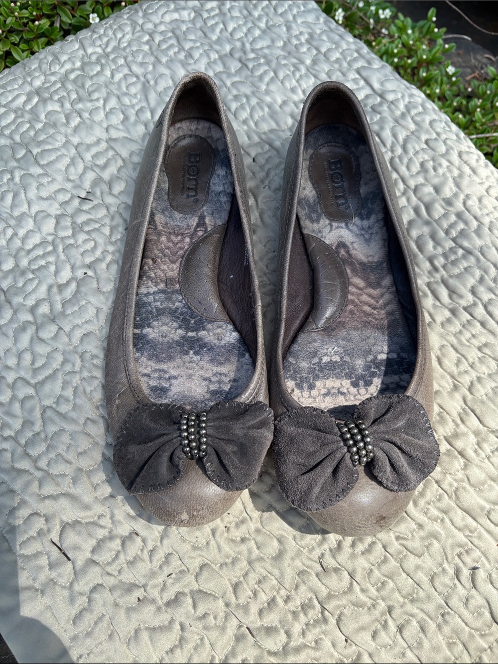 Born Charcoal Suede Bow Ballet Flats